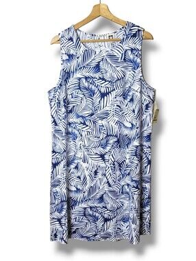 Anne Klein Sleeveless Linen Palm Print A-Line Dress Size 14 NWT
